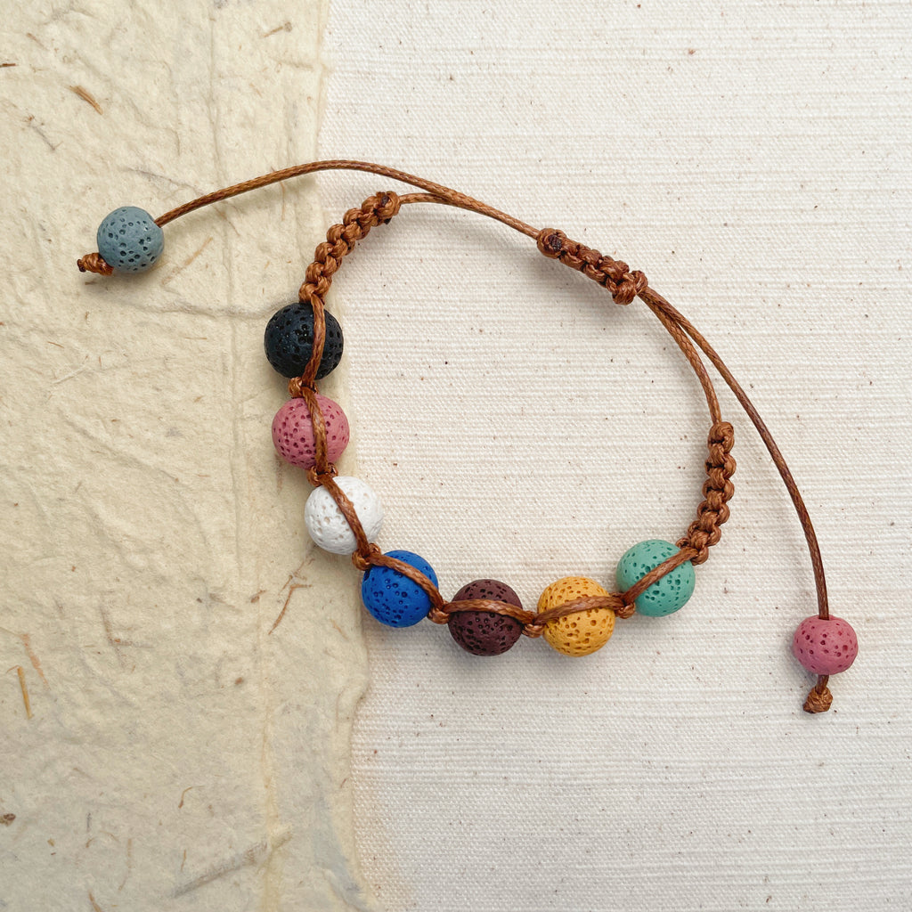 Aromatherapy diffuser bracelet made with lava stones, boho adjustable energy bracelet

