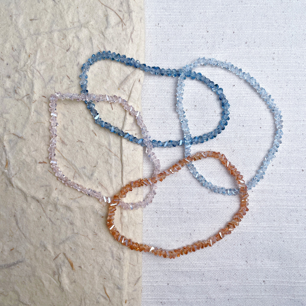 Handmade Austrian crystal bicone bracelet set, sparkly faceted beaded jewelry.