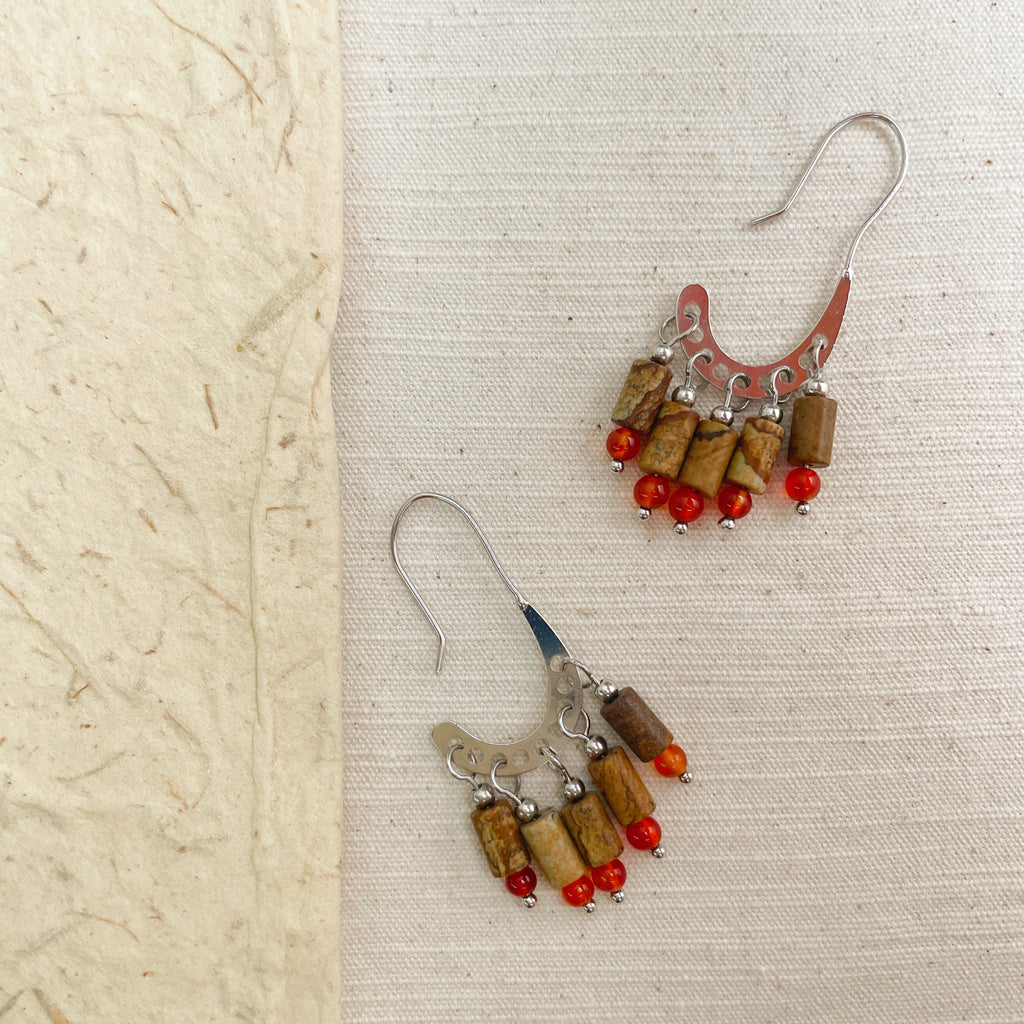 Handmade picture jasper and red agate earrings, southwestern boho stone jewelry.